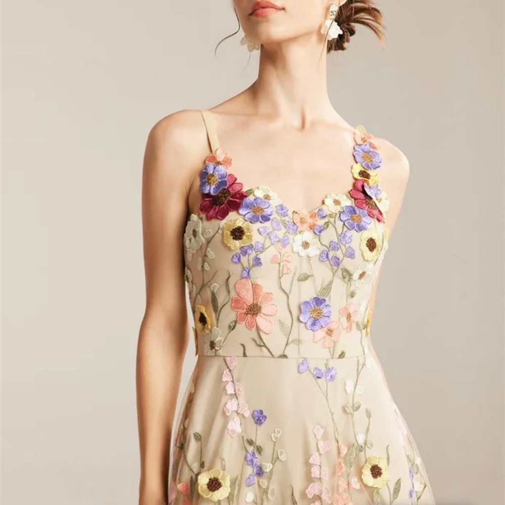 Lena Vie Hannah Dripping Embroidered Floral Long Luxury Dress, MADE TO ORDER - Picture 5 of 8